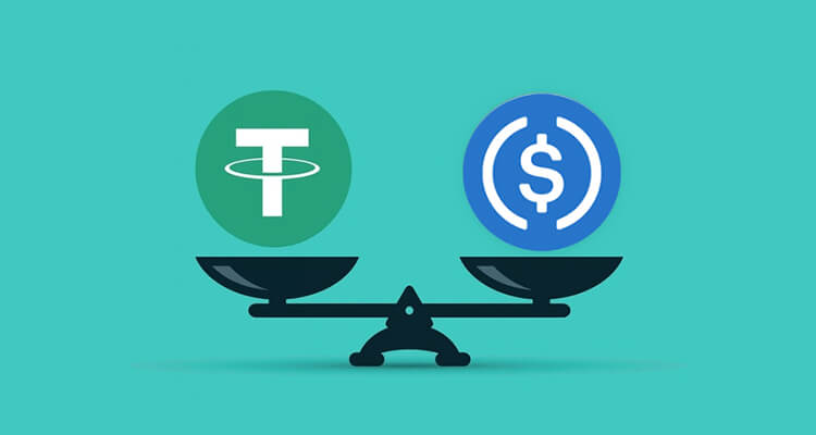 Logotipos del Tether y USD Coin 